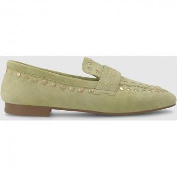 Mocasines de mujer en ante verde con tachas Lodi