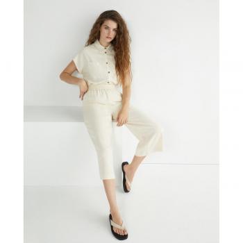 Camisa de mujer manga corta y nudo Pieces 17124357-Birch color beig