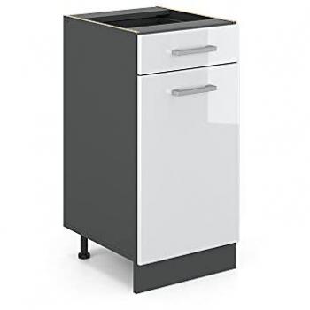 Mueble Bajo de Cocina R-Line, Blanco Alto Brillo, 40 cm con Acabado en Mármol