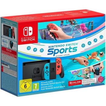 Nintendo Switch Consola Azul/Rojo Neón 32GB + Nintendo Switch Sports + Cinta de Pierna + Suscripción de 3 Meses a Nintendo Switch Online