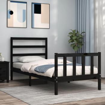 Cama de madera maciza con cabecero negro 90x200 cm