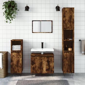 Set de muebles baño 3 piezas madera contrachapada roble ahumado