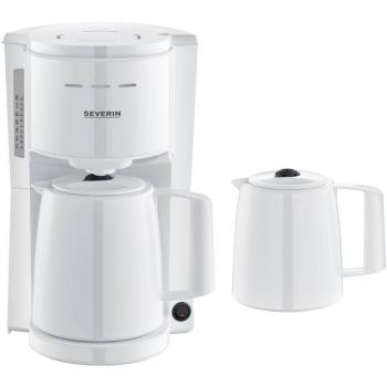 Cafetera de goteo SEVERIN KA 9309 con 2 jarras termo, capacidad para 16 tazas, desconexión automática, color blanco