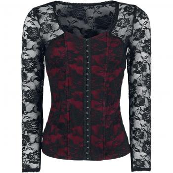 Gothicana by EMP Victoria Mujer Camiseta Manga Larga Negro/Burdeos 4XL