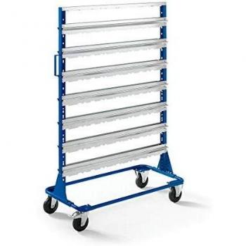 Estantería rodante Certeo de 1588 mm para 84 cajas de almacenamiento visibles, color azul encián