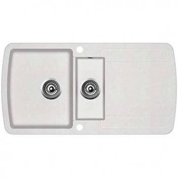 vidaXL Fregadero de Cocina de Granito con Dos Senos Lavabo Cocina Fontanería Piezas de Fontanería y Bricolaje Pileta Escurreplatos Granito Blanco