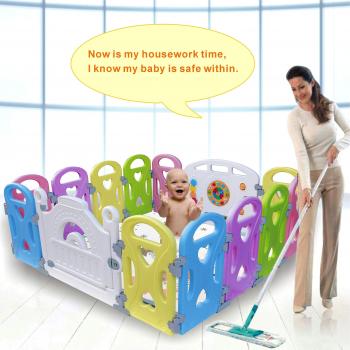 Baby Playpen - Centro de actividades para niños, juego de seguridad en el patio, interior y exterior, con 14 paneles, bolígrafo