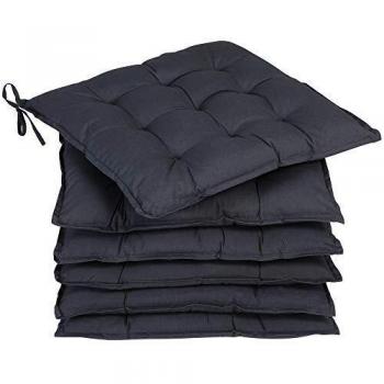 Set de 6 Cojines Viscoelásticos para Sillas Acogedores Antracita 43x39x5 cm con Correas para Interior y Exterior