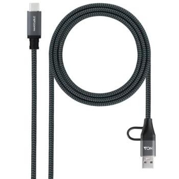 Cable USB 3.2 Gen2x2 Nanocable 20Gbps 5A/100W, USB-C+USB-A/M a USB-C/M, Gris/Negro, 3m