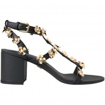 Dolce & Gabbana Black Leather Embellished Heel Sandal Shoes - EU39/US8.5
