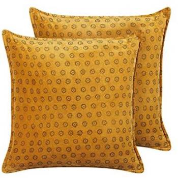 Conjunto de 2 cojines decorativos de terciopelo naranja 45 x 45 cm con estampado boho