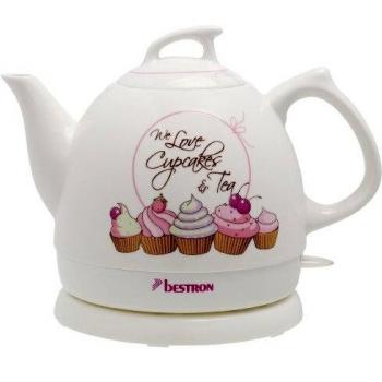 Bestron Sweet Dreams Tetera Hervidora de Agua, Diseño Retro, 1800 W, 0.8 litros, Cerámica, Blanco