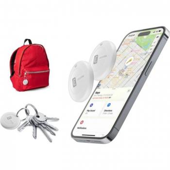 Localizador de objetos Bluetooth Cellularline Tracy, compatible con Apple iOS Find My, pack de 2 unidades, batería reemplazable (duración 1 año), resistente al polvo y al agua hasta 1m de profundidad, color blanco