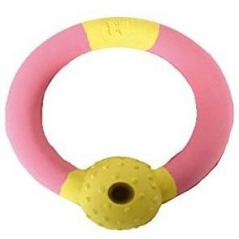 Juguete para perros Martin Sellier - Anillo Rubb n Treats rosa y amarillo Ø 10,5 cm