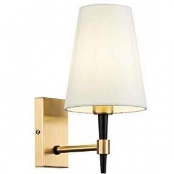 Aplique de pared Maytoni Zaragoza, color oro/blanco, estilo clásico con pantalla de tela blanca