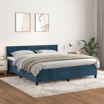 Cama box spring suave con colchón terciopelo azul oscuro 160x200 cm