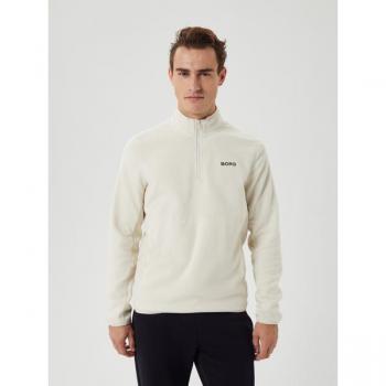 Borg Half Zip Fleece Sweater - White, XXL