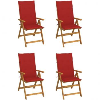 Reclining Garden Chairs Set of 4 with Cushions Solid Acacia Wood