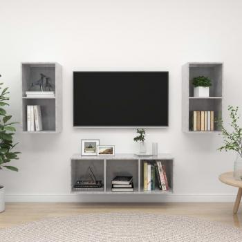 Juego de muebles para salón de 3 piezas en madera de ingeniería y aglomerado gris hormigón, incluye mueble TV, mesa de TV y mueble televisor