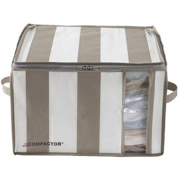 Compactor Bolsa de almacenamiento al vacío COMPACTOR , semi-rígida, ahorra espacio, Gama Excellence Taupe, Color marrón y blanco, Tamaño M: 42 x 40 x 25 cm, Capacidad 125 litros, Con ventana
