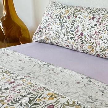 Juego de Sábanas de Algodón 100% Blancas con Estampado de Flores Multicolor - 3 o 4 Piezas para Cama 150 cm