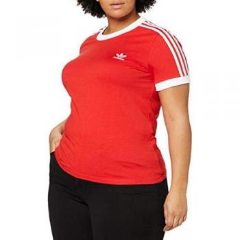 adidas 3 Str tee Camiseta de Manga Corta, Mujer, Rojo