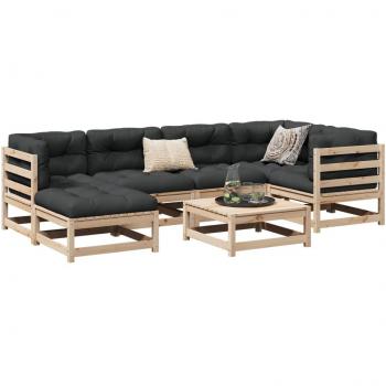 7 Piece Solid Pine Garden Sofa Set with Cushions