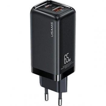 Cargador Usams T47 65W PD USB/USB-C Carga Rápida Super Si Negro