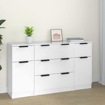 Set de aparador 3 piezas madera contrachapada blanca brillante