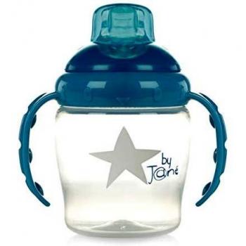 Jané Taza Antigoteo Con Asas y Tapa, Capacidad 250 ml., Valvula Antigoteo, Transparente, Libre de BPA