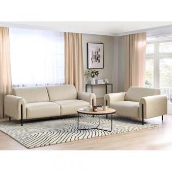 Conjunto de sala de estar BELIANI 3 plazas sofá sillón tapizado en tela con aspecto cuero, respaldo ajustable y patas de metal en color beige Askim
