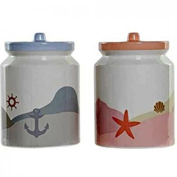 Bote DKD Home Decor Dolomita Azul Multicolor Rosa Claro Mediterráneo 15 x 15 x 22 cm (2 Unidades)