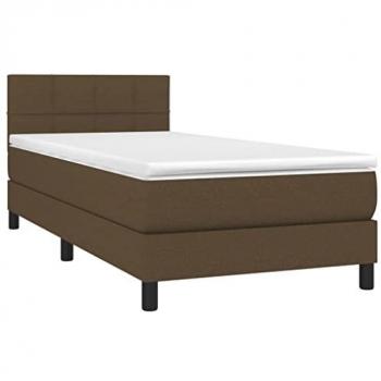 Cama Box Spring con Colchón y Luces LED en Tela Marrón Oscuro 80x200cm