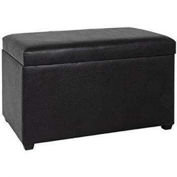Haku 30586 - Baúl de asiento tapizado en polipiel negra, asiento acolchado y plegable, color negro