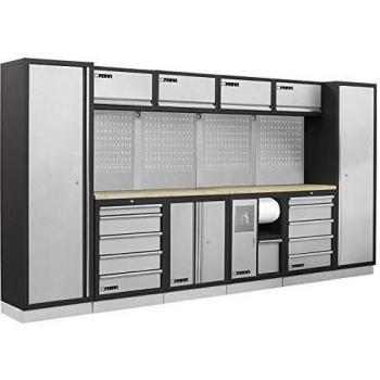 Conjunto de muebles modulares Fervi para taller y garaje Racing Esquina A007B con tablero de madera