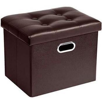COSYLAND Baúl Puff Taburete para Almacenaje Plegable,33 * 43 * 33cm Capacidad 39L,Puff Almacenaje Marrón,Reposapiés Taburete de Almacenamiento Puff,Ottoman Storage Carga máx 200kg