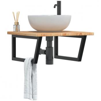 Estante de lavabo de pared de acero y madera maciza de roble Vidaxl Marrón