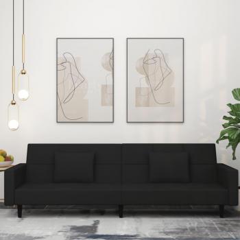 Black Velvet 2-Seater Sofa Bed with Two Cushions