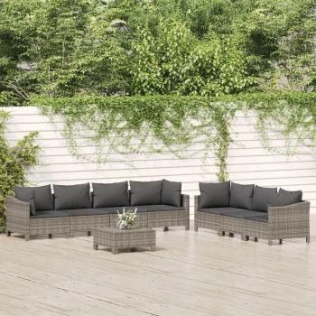 8-Piece Grey Poly Rattan Garden Lounge Set with Cushions