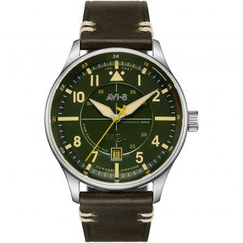 AVI-8 Hawker Hurricane Hampshire AV-4094-03 Men's Watch, Automatic, Leather Strap, Green Dial