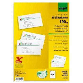 Sigel lp791 tarjetas de visita 3c 85x55 mm a4 190 g 400 unds40 hojas