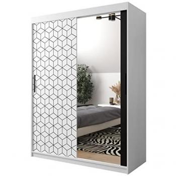 Armario Corredero Hartford 288 Blanco 150x200x62 cm con 4 Estantes y Diseño Geométrico