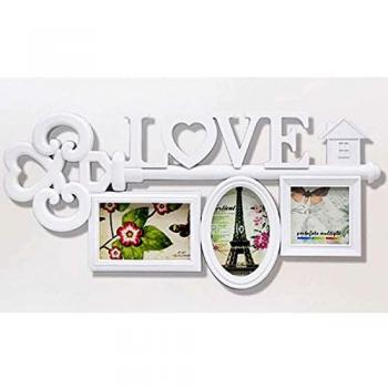 Acan Marco para 3 fotos de pared múltiple 27 x 57,5 x 2 cm decoración del hogar Love, Multimarco portafotos color blanco