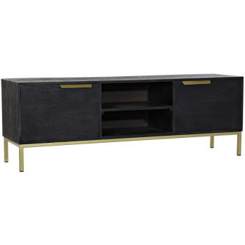 Mueble de TV DKD Home Decor Negro Metal Dorado Madera de mango (147 x 40 x 51 cm)