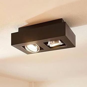 Plafón de Techo Arcchio Vince, 25x14cm, Negro, Moderno, Aluminio, 2 llamas GU10 para Pasillos