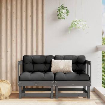 Conjunto de Sofás Esquineros con Cojines de Madera Maciza de Pino - 2 Unidades - Colores: Pino Natural, Pino Blanco, Pino Gris - Ideal para Terraza y Jardín Exterior
