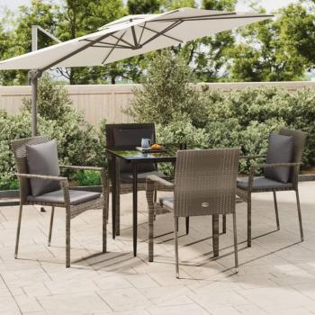 5-Piece Black and Grey Poly Rattan Garden Dining Set with Cushions
