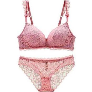 SHEKINI Conjuntos de Ropa Interior para Mujer Push Up Floral Sujetador sin Aros con Relleno Sujetador y Bragas Elásticas de Mallas de Encaje Transparente