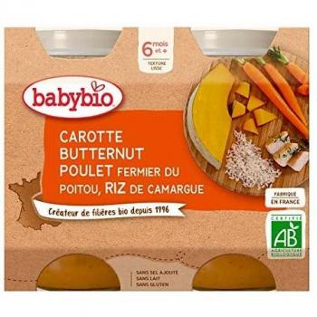 Menú Babybio Carrotas, Calabaza Butternut, Pollo de Granja y Arroz Bio 2x200g