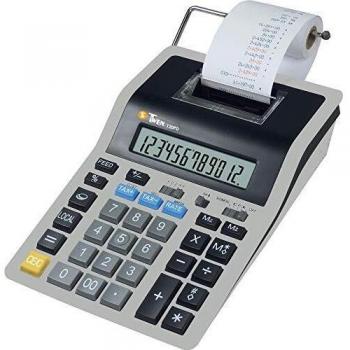Calculadora de Mesa TWEN 120 PD con Impresora, Pantalla LCD de 12 Dígitos, Color Gris/Negro